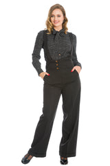 Banned retro 1940s Her favourite trouser High waisted with pockets and detachable suspenders-Black