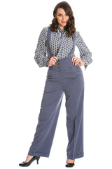 Banned retro 1940s Her favourite trouser High waisted with pockets and detachable suspenders-Blue