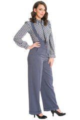 Banned retro 1940s Her favourite trouser High waisted with pockets and detachable suspenders-Blue