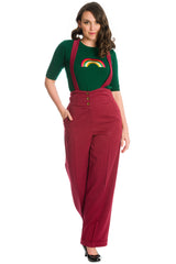 Banned retro 1940s Her favourite trouser High waisted with pockets and detachable suspenders-Burgundy