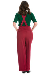 Banned retro 1940s Her favourite trouser High waisted with pockets and detachable suspenders-Burgundy