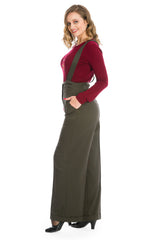 Banned retro 1940s Her favourite trouser High waisted with pockets and detachable suspenders-Green