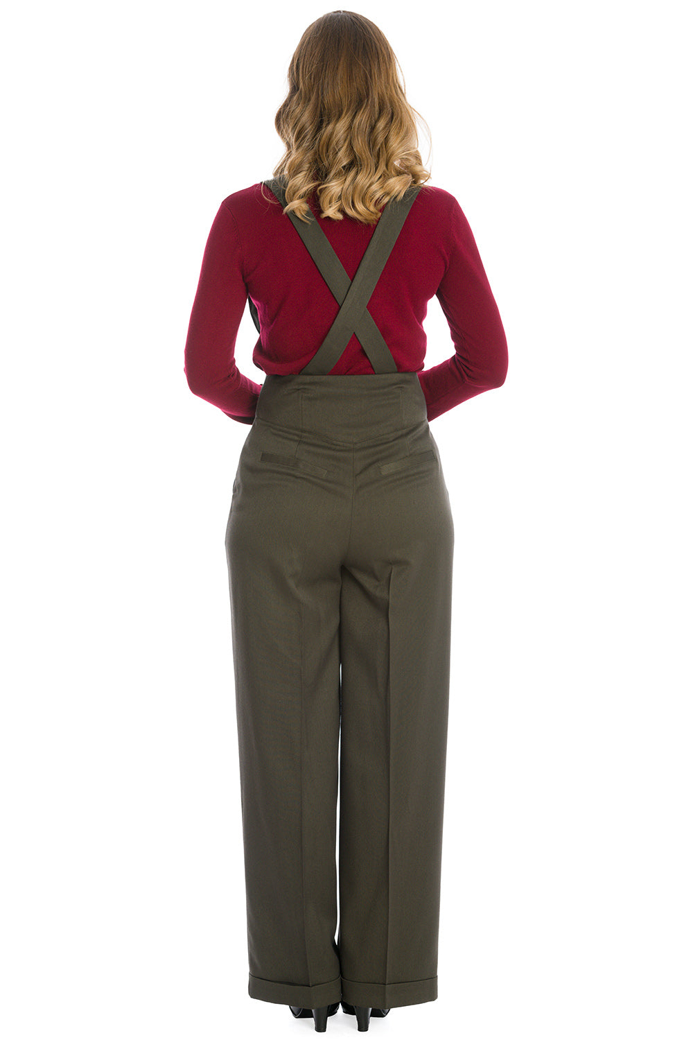 Banned retro 1940s Her favourite trouser High waisted with pockets and detachable suspenders-Green