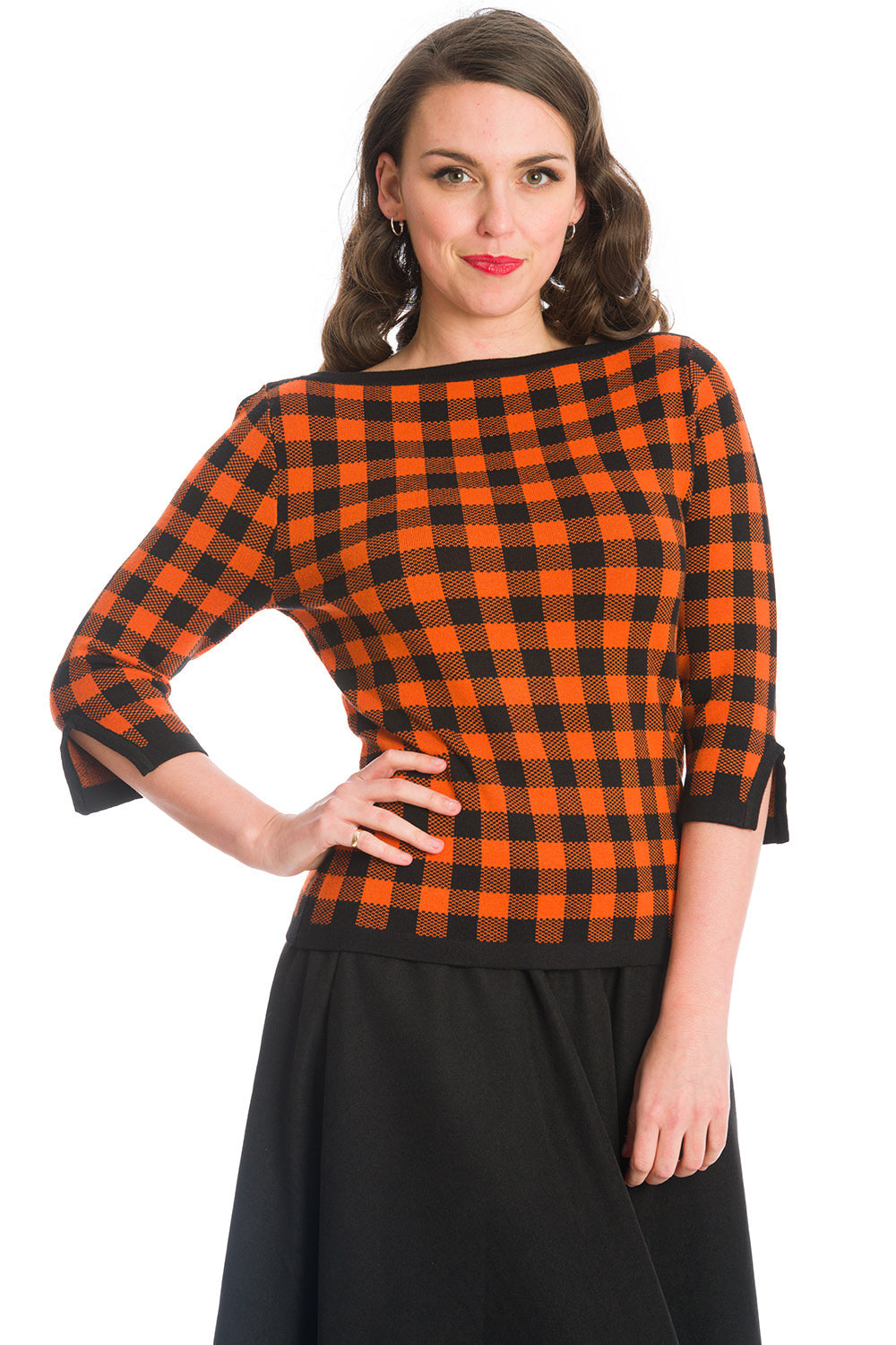 HOUNDSTOOTH KNIT JUMPER-Orange