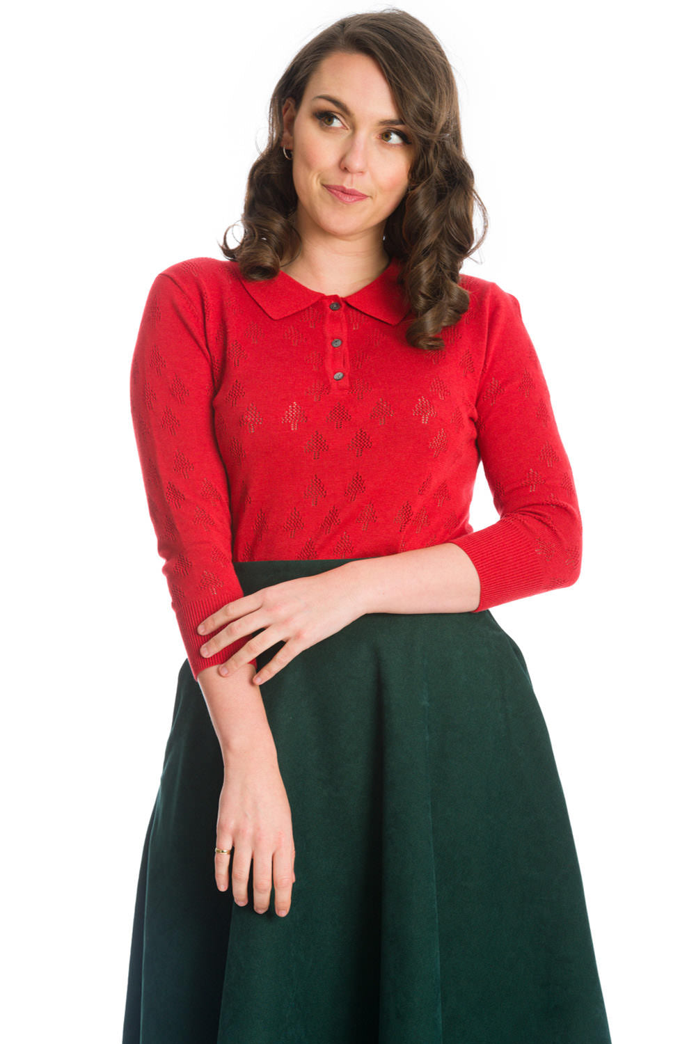 MERRY TREE KNIT TOP-Red