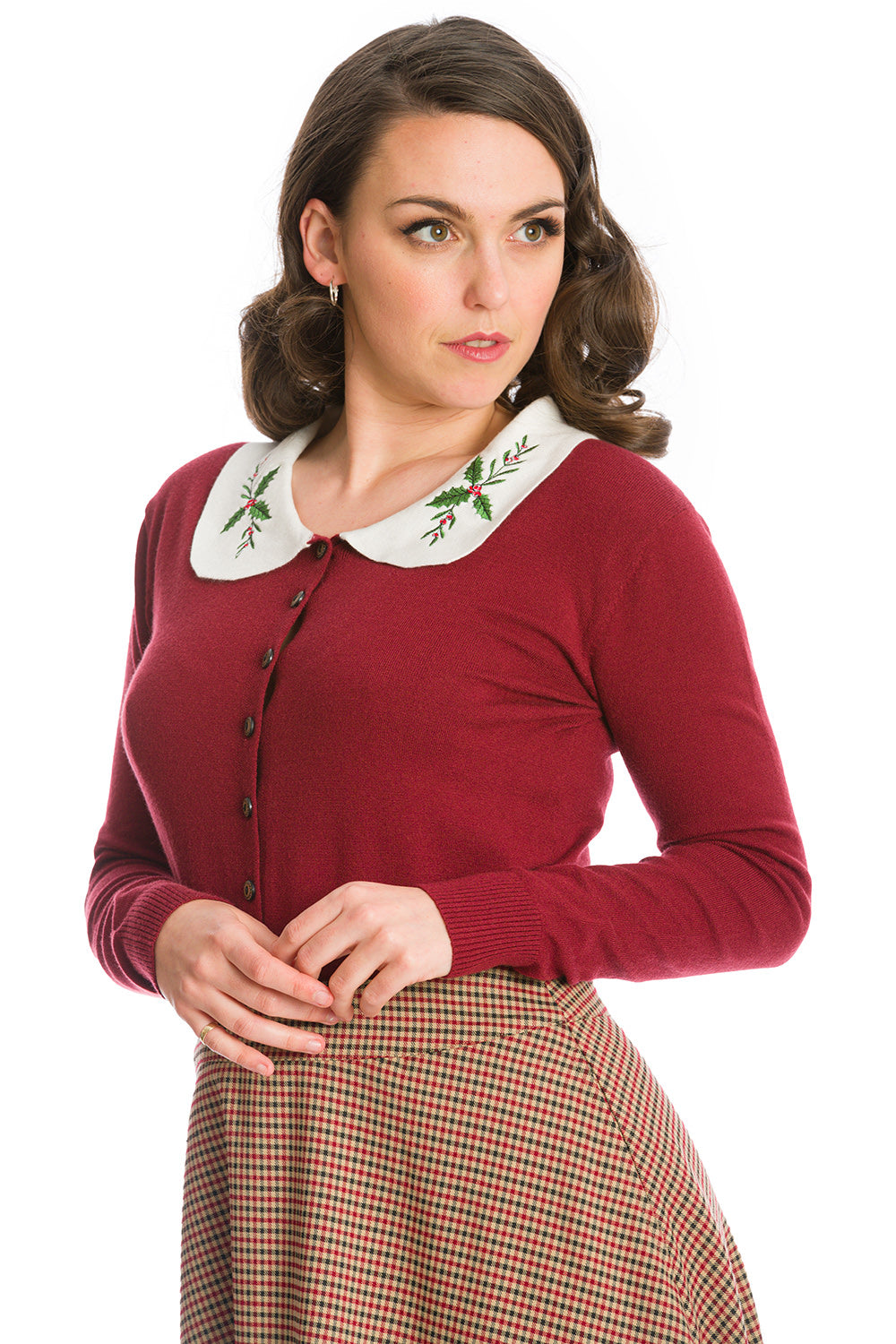 HAPPY HOLLY CARDIGAN-Burgundy