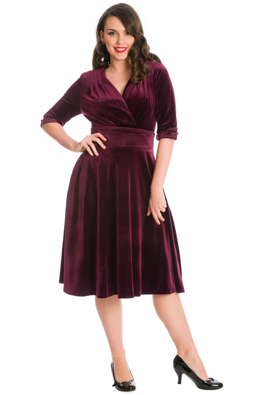 DATE NIGHT FIT & FLARE DRESS-Burgundy