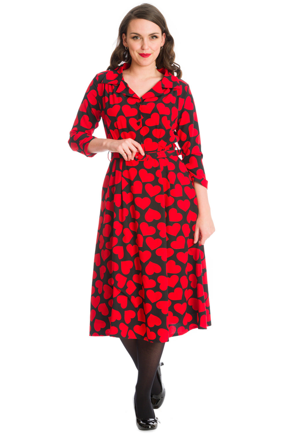 ROMANCE BUTTON DRESS-Red
