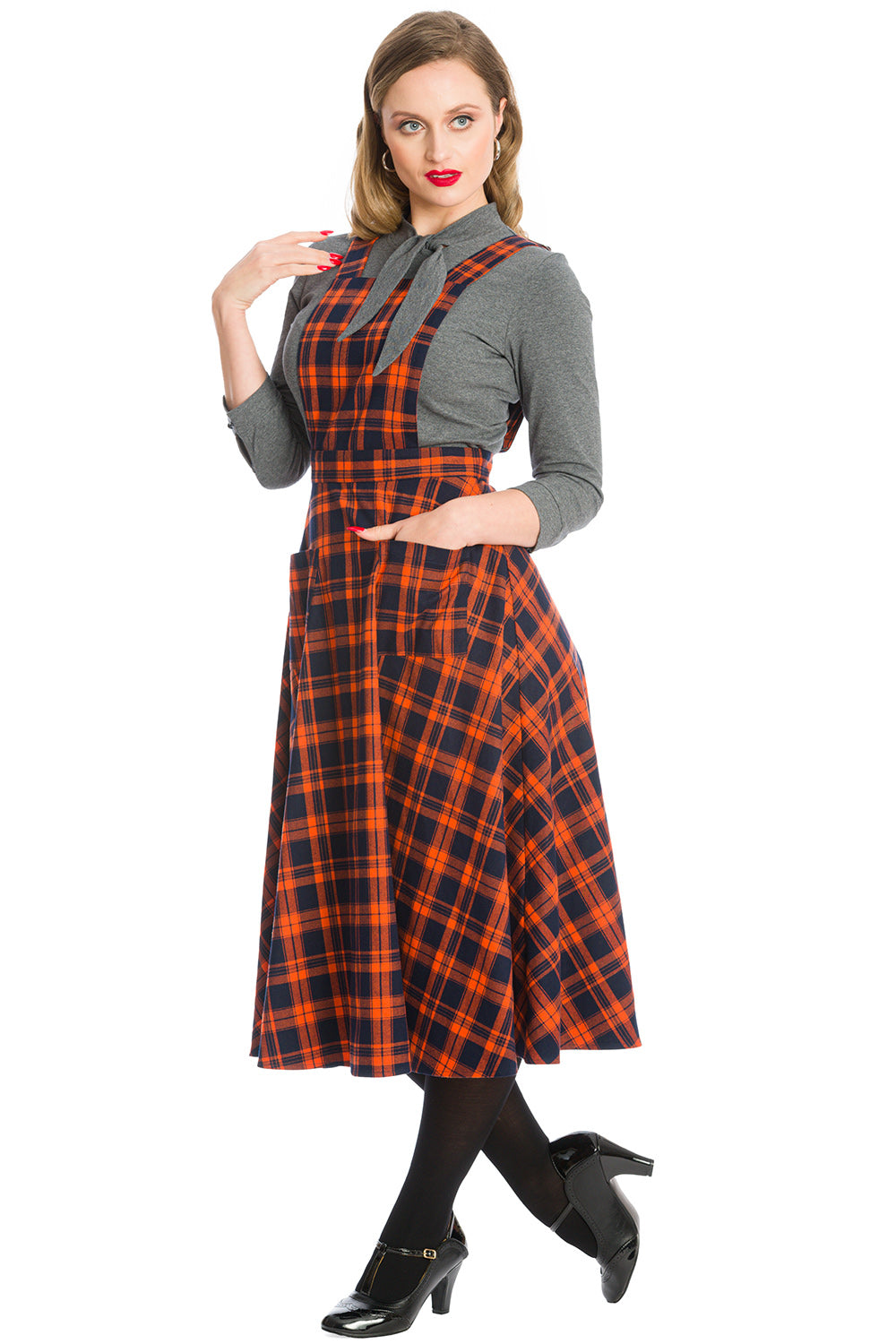 MISS SPOOK CHECK PINAFORE DRESS-Orange