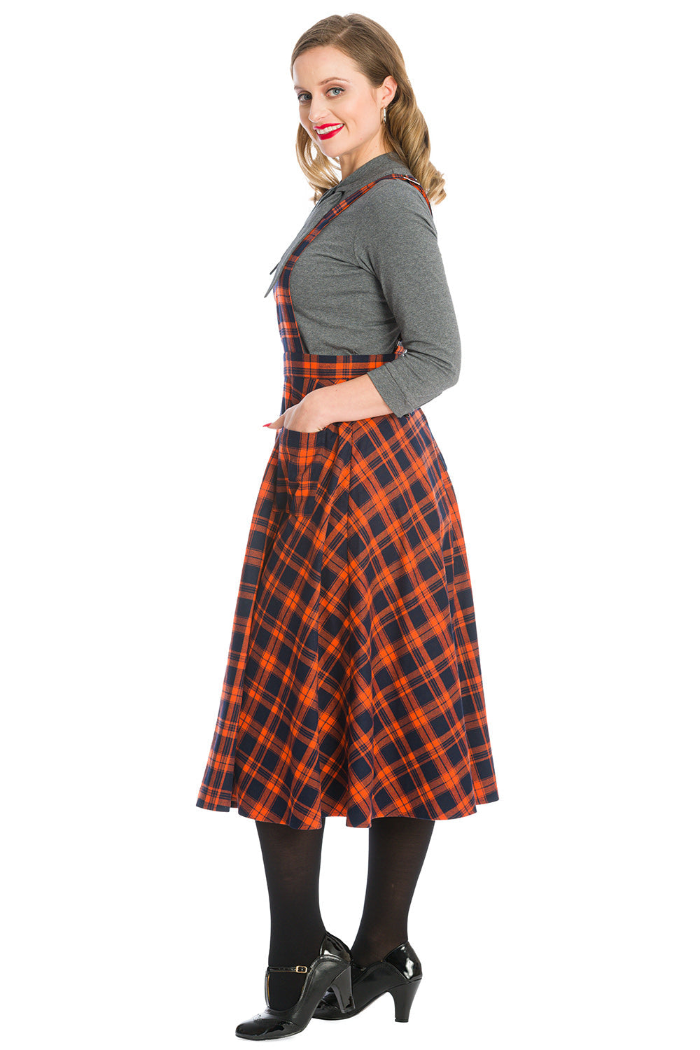 MISS SPOOK CHECK PINAFORE DRESS-Orange