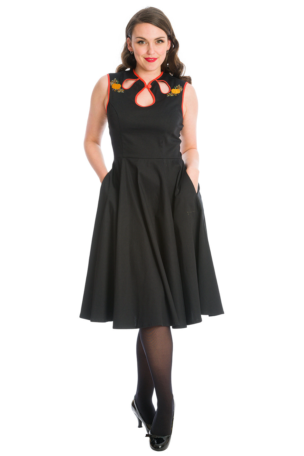 PUMPKIN SPICE & ALL THINGS NICE PUMPKIN FIT & FLARE DRESS-Black