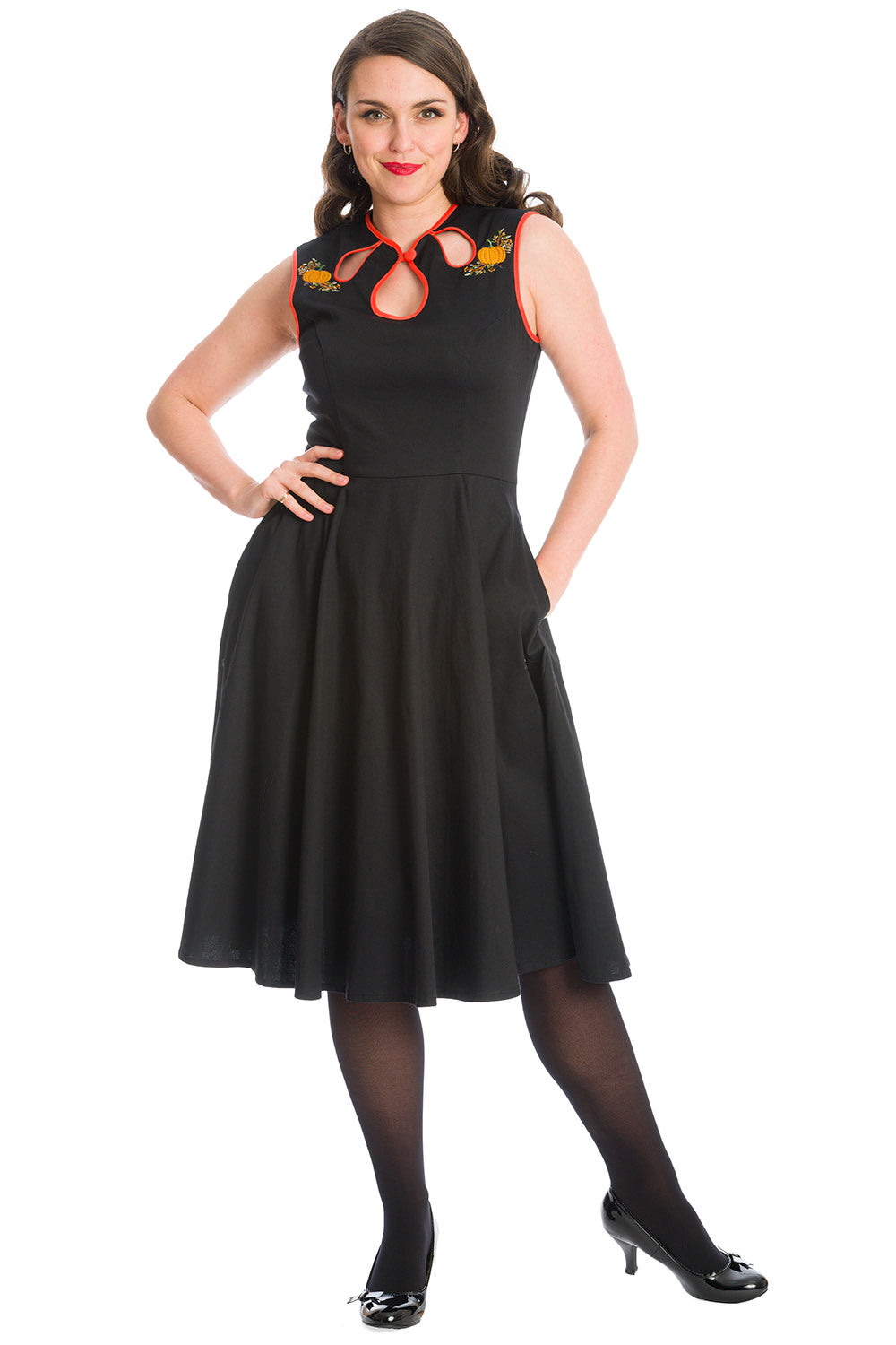 PUMPKIN SPICE & ALL THINGS NICE PUMPKIN FIT & FLARE DRESS-Black