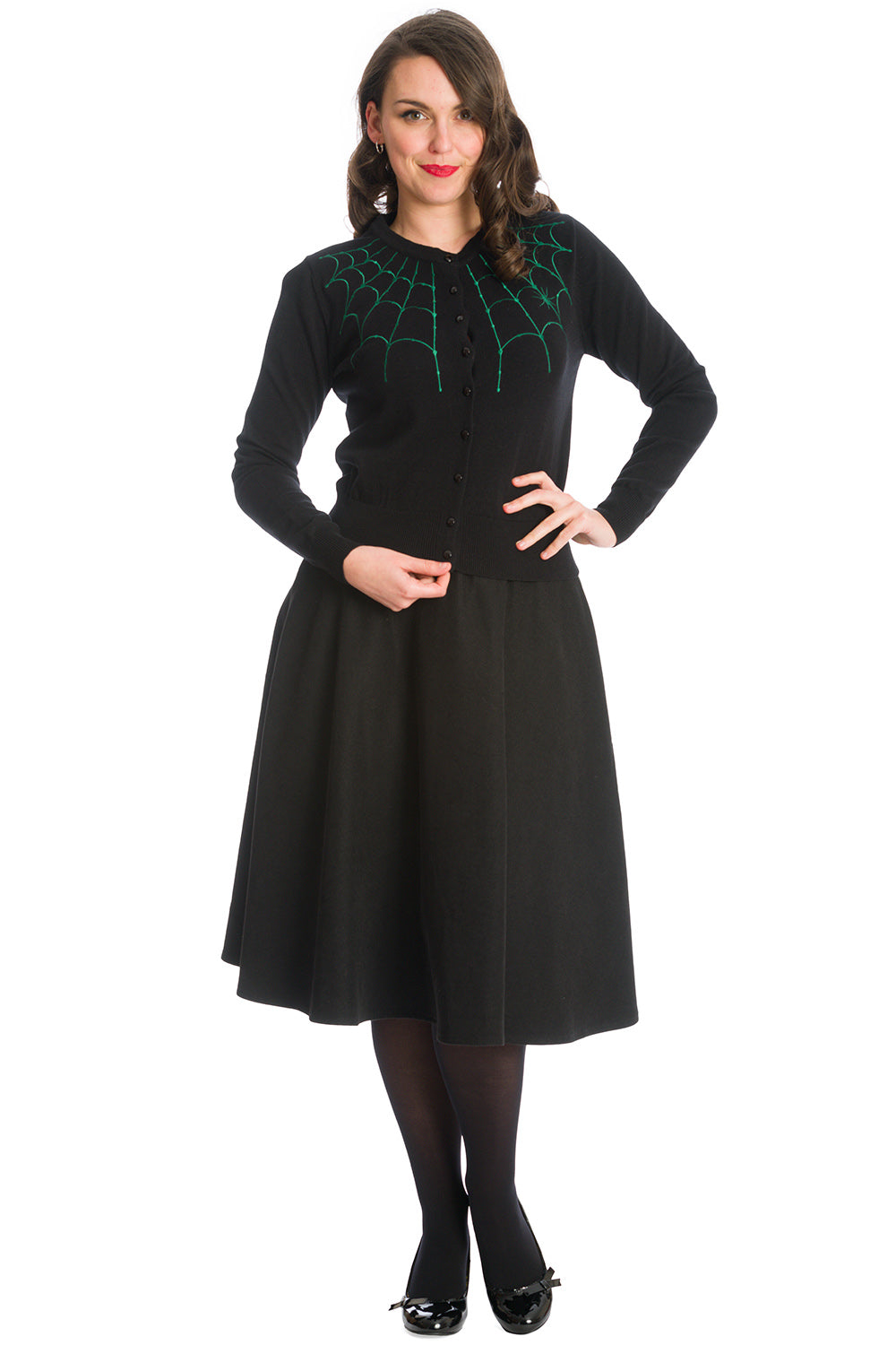 UNDER HER WEB SPELL CARDIGAN-Black/Green