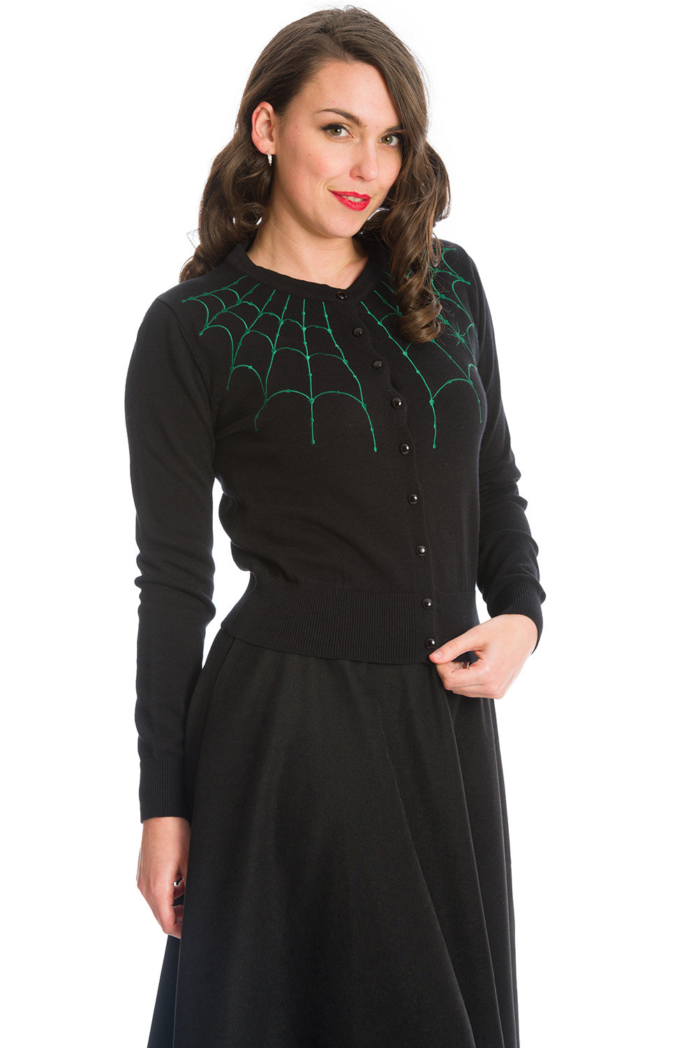 UNDER HER WEB SPELL CARDIGAN-Black/Green