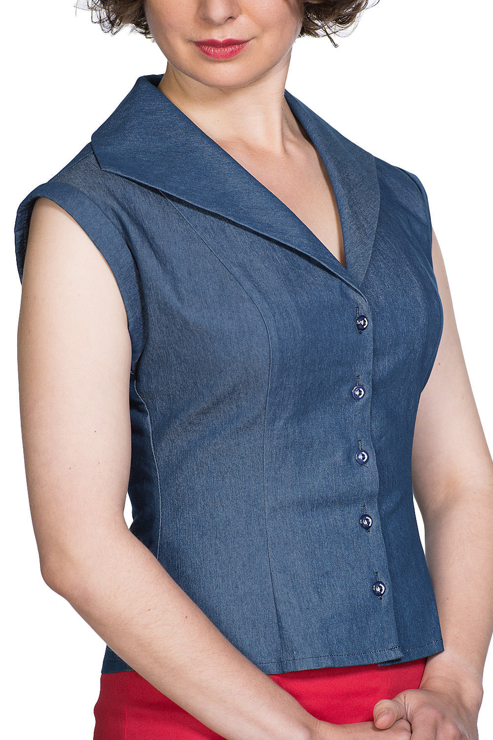 Banned Retro 1950's Sweet Sail Denim Rita Vintage Blouse Blue