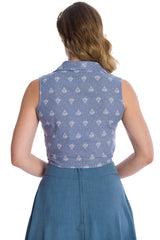 Banned Retro Hot Air Balloon Dreaming Crop Blouse Blue