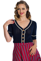 Banned Retro Nautical Boat Club Kitty Cardigan Navy