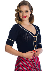 Banned Retro Nautical Boat Club Kitty Cardigan Navy