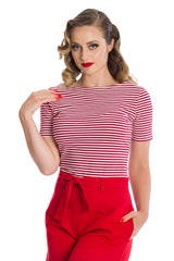 Banned Retro Szizzle Stripe Boat Neck Top Red