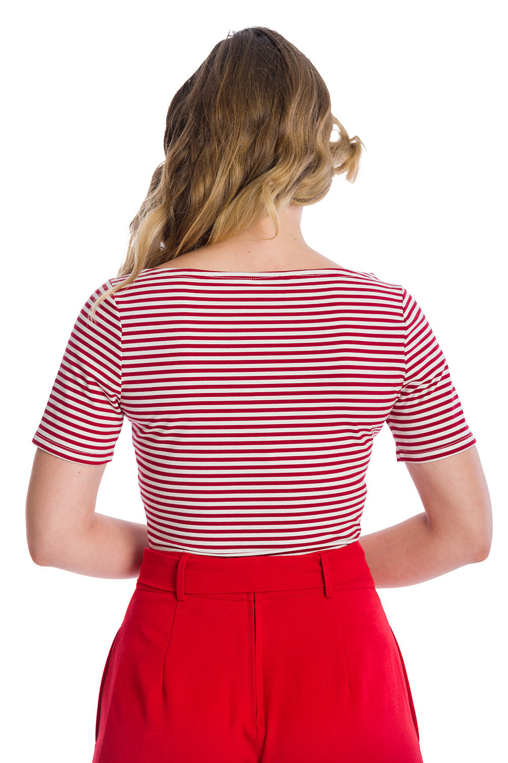 Banned Retro Szizzle Stripe Boat Neck Top Red