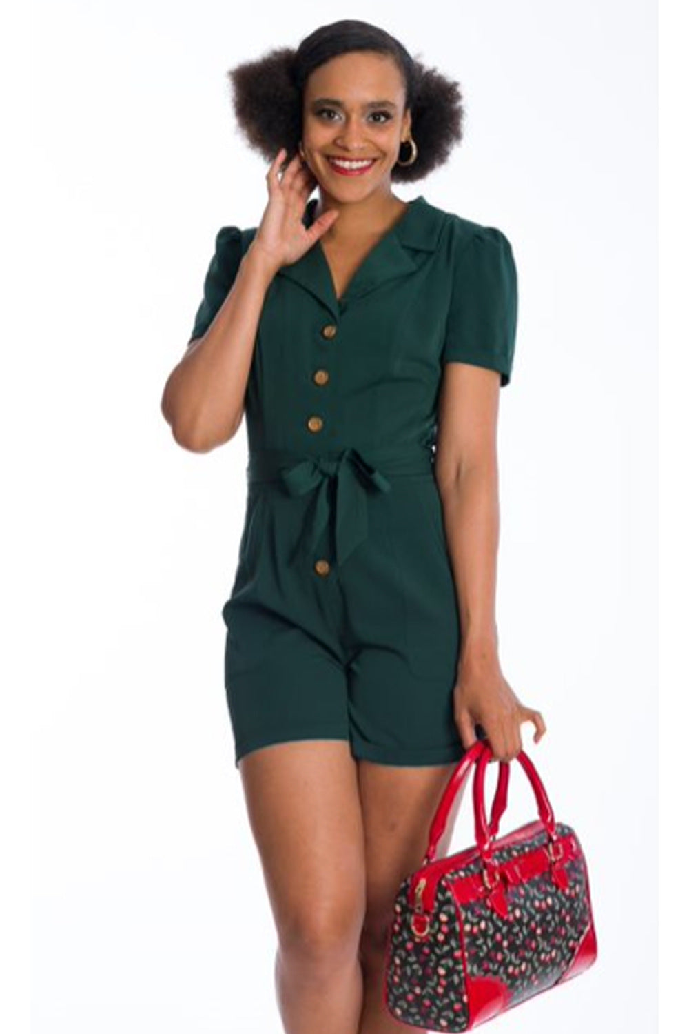 Banned Retro Women Rule Short Collar Playsuit Green