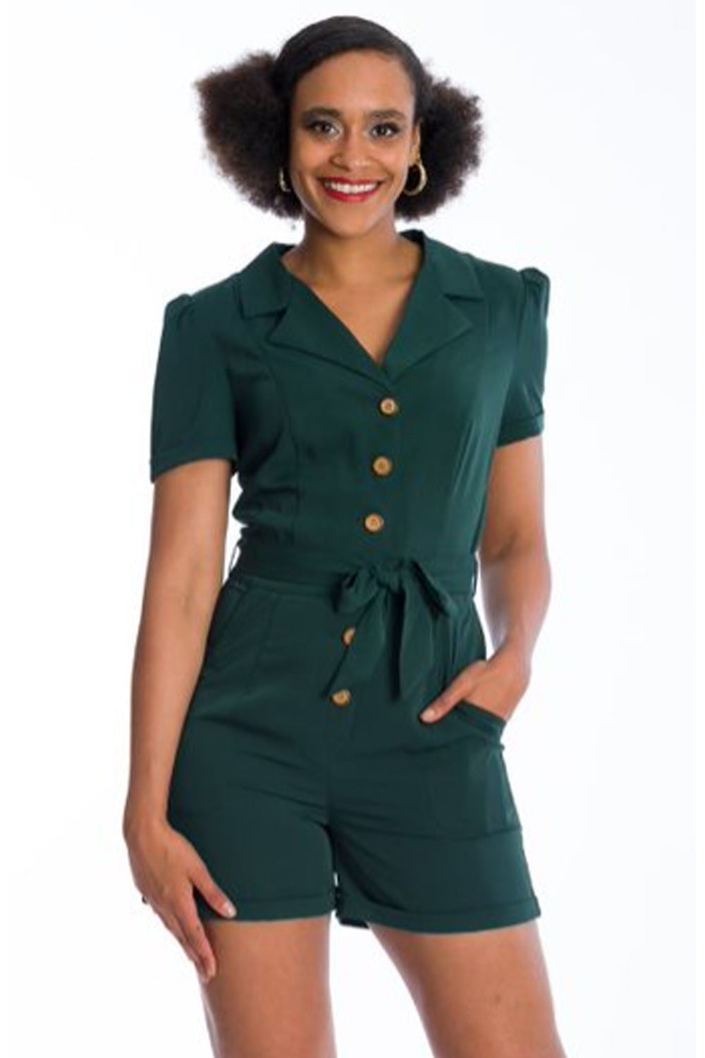 Banned Retro Women Rule Short Collar Playsuit Green