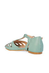 BANNED Retro Secret Love Dapper Sandals Vintage T-Bar Flats With Cut-Out Hearts In Vegan Faux Leather-Mint
