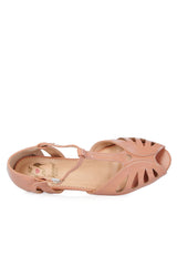 BANNED Retro Secret Love Dapper Sandals Vintage T-Bar Flats With Cut-Out Hearts In Vegan Faux Leather-Pink