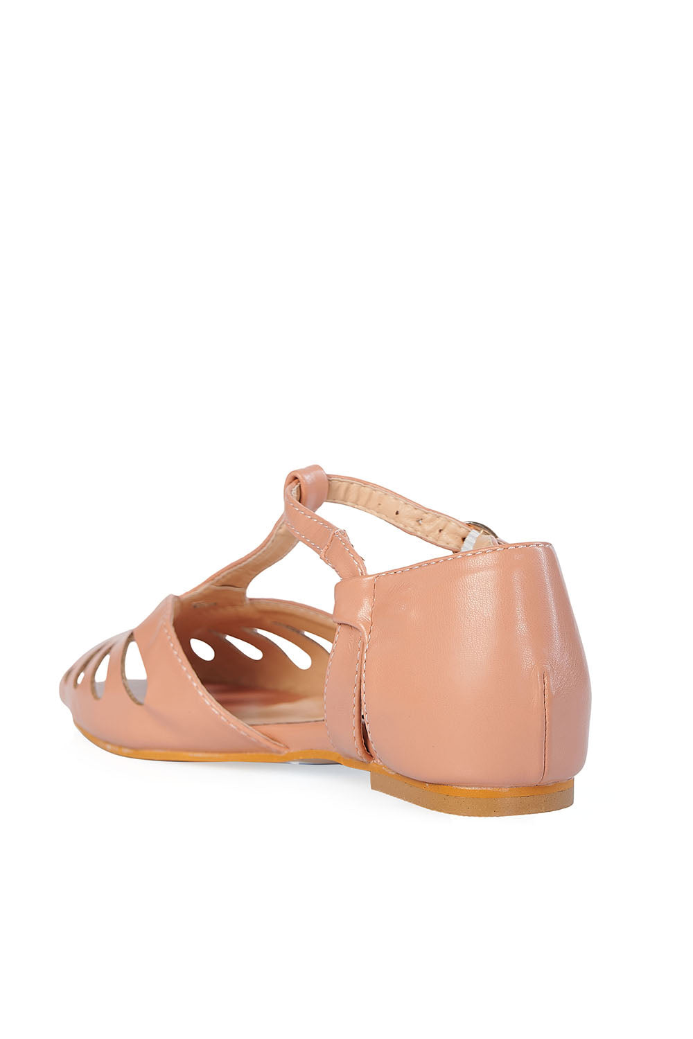 BANNED Retro Secret Love Dapper Sandals Vintage T-Bar Flats With Cut-Out Hearts In Vegan Faux Leather-Pink