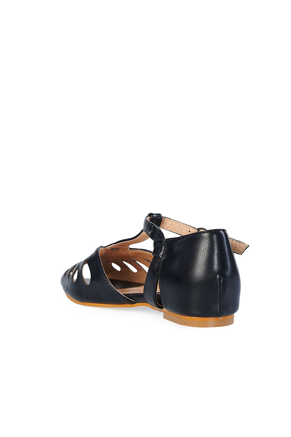 BANNED Retro Secret Love Dapper Sandals Vintage T-Bar Flats With Cut-Out Hearts In Vegan Faux Leather-Black