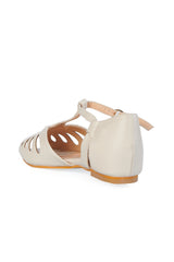 BANNED Retro Secret Love Dapper Sandals Vintage T-Bar Flats With Cut-Out Hearts In Vegan Faux Leather-Cream
