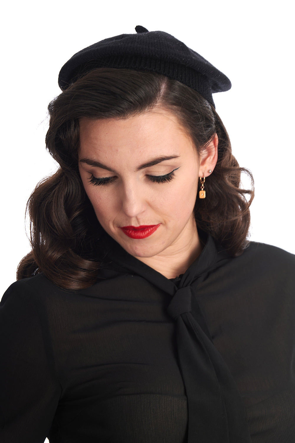 LORELEI KNITTED BERET-Black-One Size