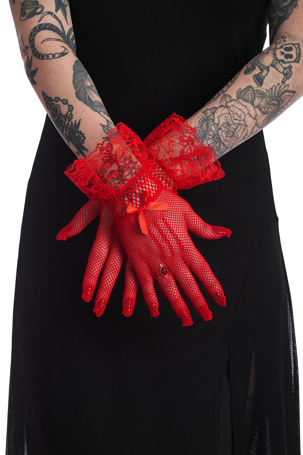 AMAL FISHNET GLOVES-Red-One Size