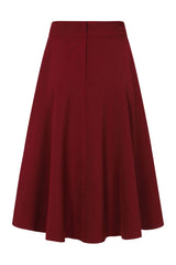 Banned Retro Book Club Swing Skirt with Button and faux flap pocket details-Burgundy