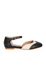 BANNED Retro Dapper Dancemates Flats Retro Two-Tone Brogue Sandals With Hidden Wedge & Ankle Strap-Black