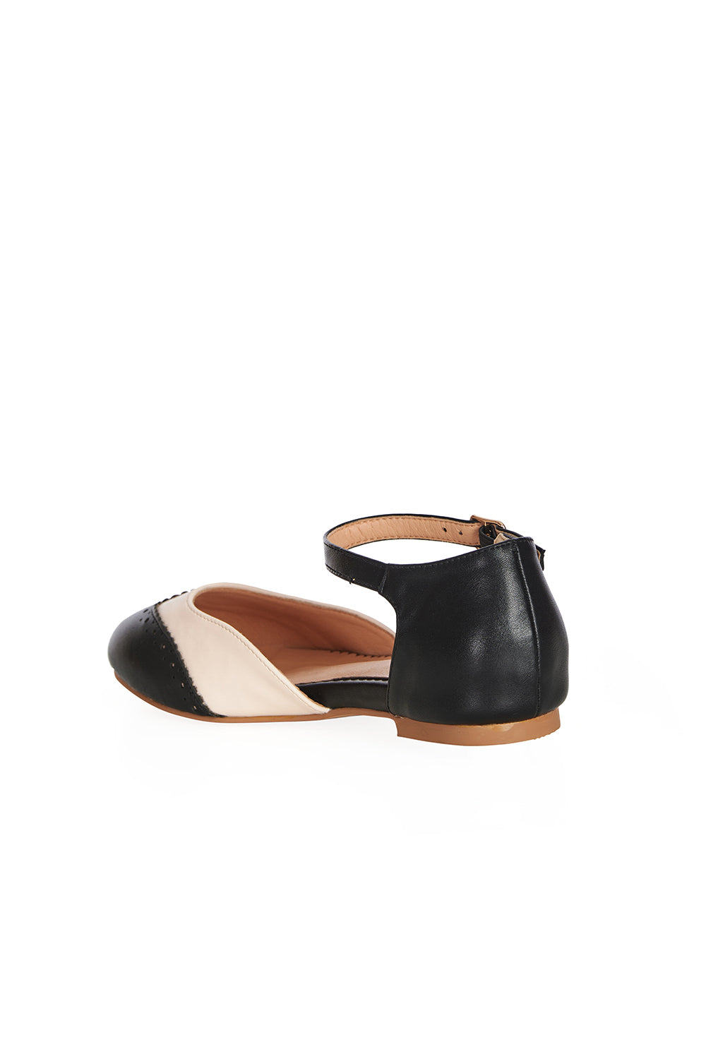 BANNED Retro Dapper Dancemates Flats Retro Two-Tone Brogue Sandals With Hidden Wedge & Ankle Strap-Black