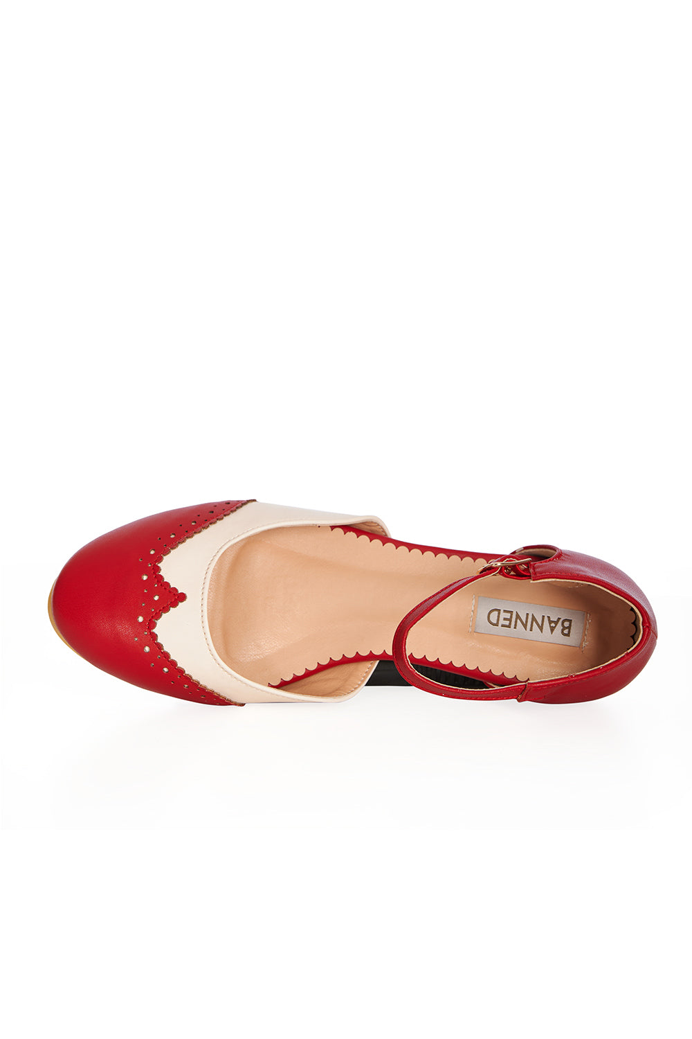 BANNED Retro Dapper Dancemates Flats Retro Two-Tone Brogue Sandals With Hidden Wedge & Ankle Strap-Red
