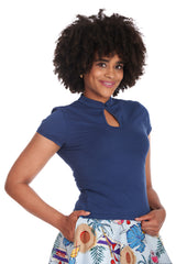 MANDARIN COLLAR TOP Navy
