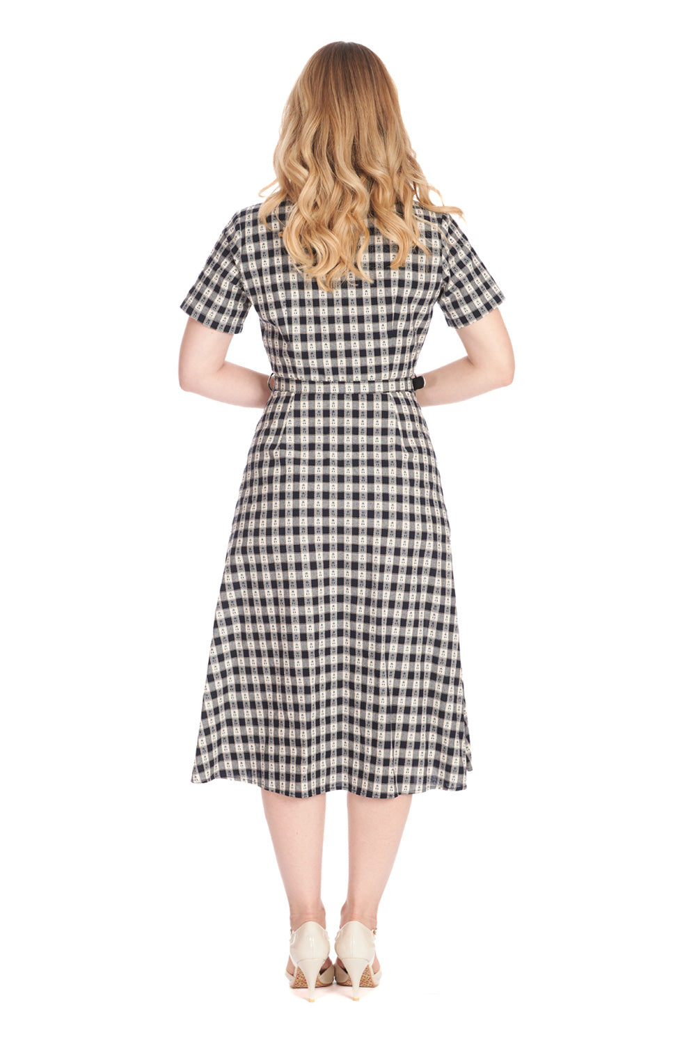 CHERRY CHECK  DRESS Navy