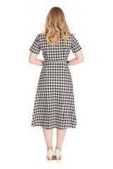 CHERRY CHECK  DRESS Navy