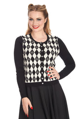 DARTS & CHECKS CARDIGAN Black