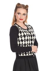 DARTS & CHECKS CARDIGAN Black