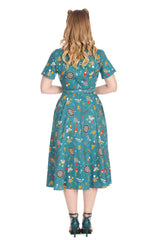 KEEP EM FLYING BUTTON SWING DRESS Teal