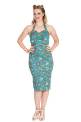 KEEP EM FLYING HALTER PENCIL DRESS Teal
