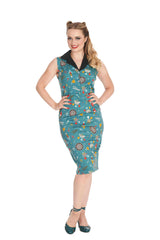 KEEP EM FLYING PENCIL DRESS Teal