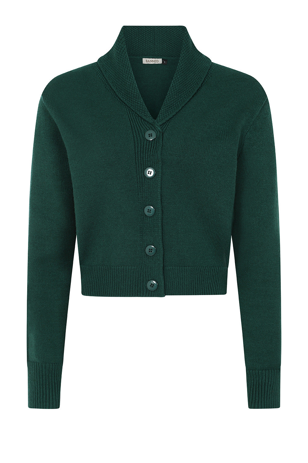 Banned Violet 40s/50s Crop Cardigan - Retro Style Shawl Collar Button-Up-Bottle Green