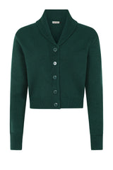 Banned Violet 40s/50s Crop Cardigan - Retro Style Shawl Collar Button-Up-Bottle Green