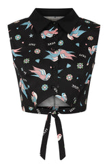 MARILOU SWALLOWS CROP BLOUSE Black