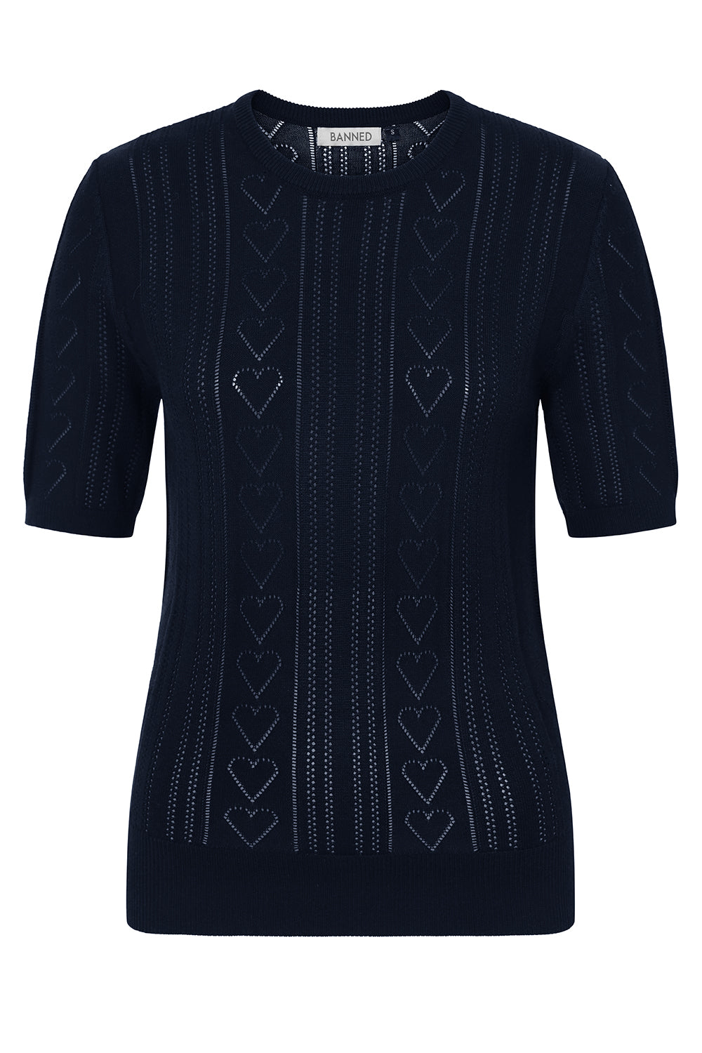 Banned Retro 50s Ruby Heart Jumper-Navy