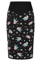 MARILOU SWALLOWS PENCIL SKIRT Black